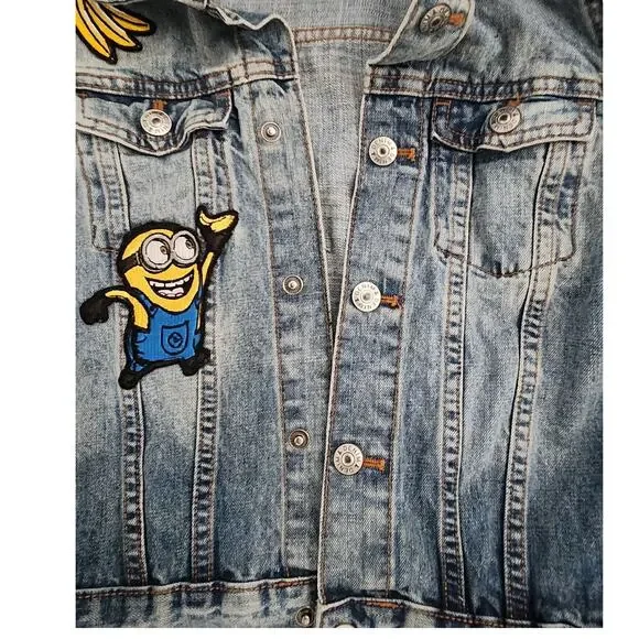 Despicable Me Minions Denim Jacket Kids Size 7-8 Boy Girl Blue Yellow Banana - Picture 4 of 7